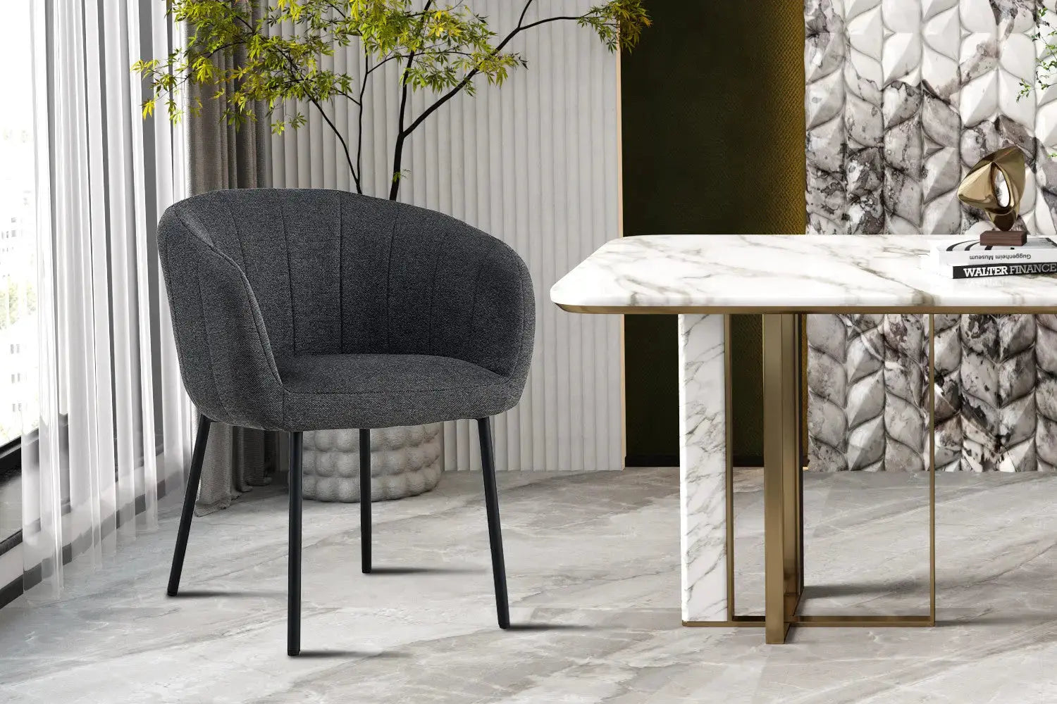 Chaise de salle à manger SAVINA Gris foncé avec accoudoirs – 57 x 62 cm | TIKAYLA