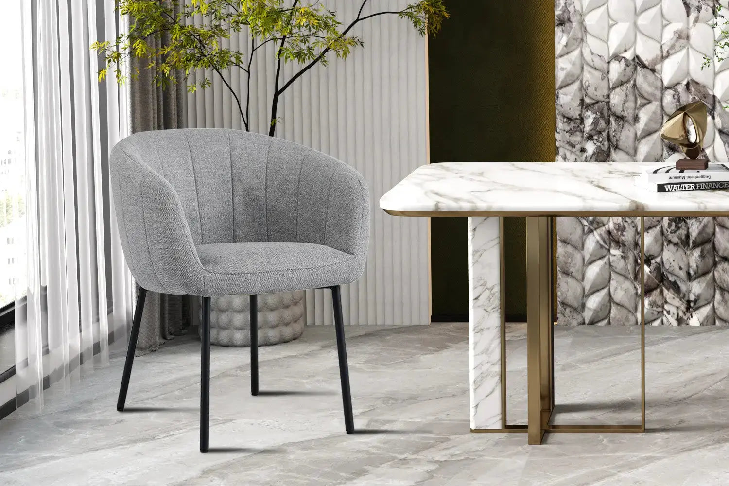 Chaise de salle à manger SAVINA Gris clair avec accoudoirs – 57 x 62 cm | TIKAYLA