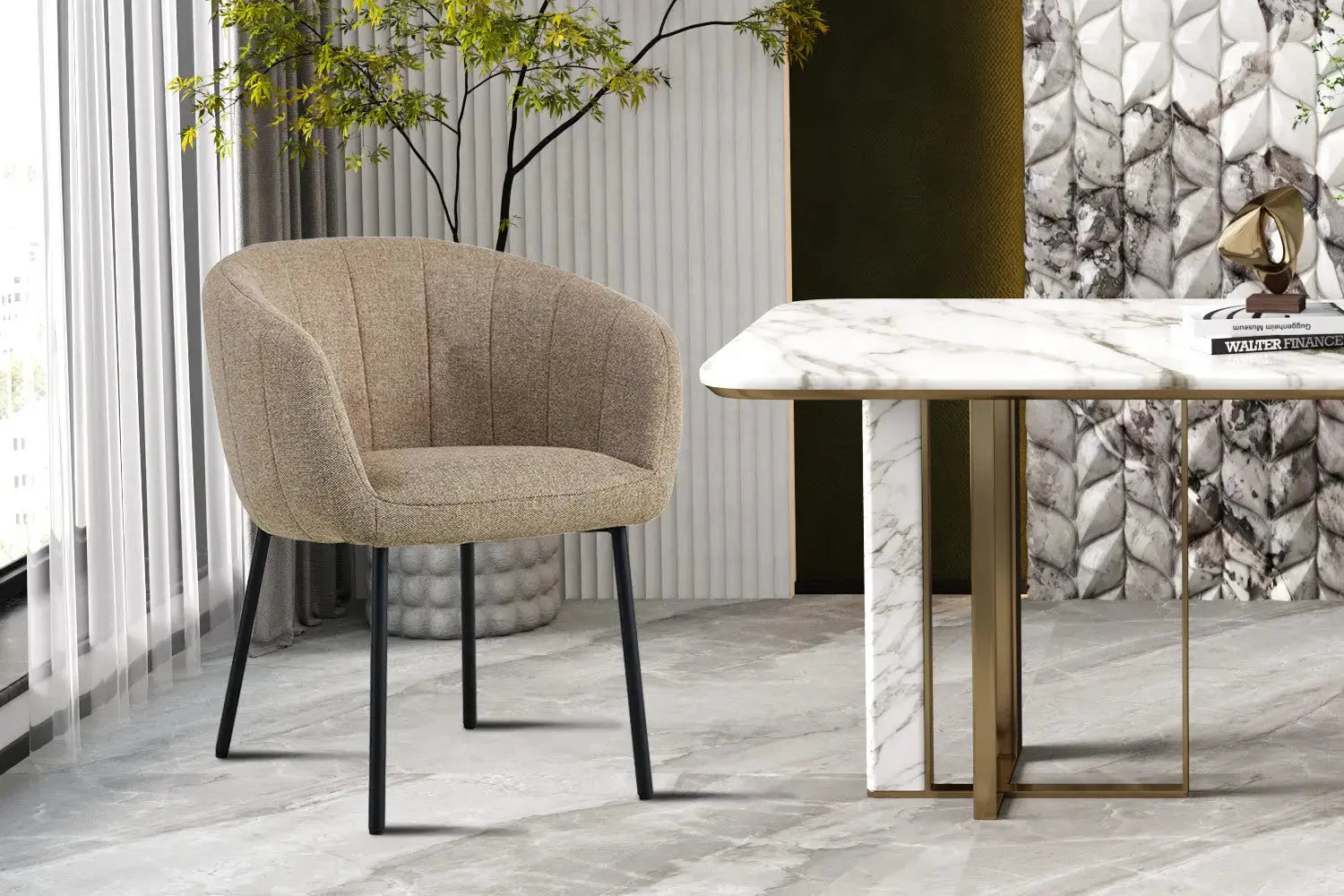 Chaise de salle à manger SAVINA Sable avec accoudoirs – 57 x 62 cm | TIKAYLA