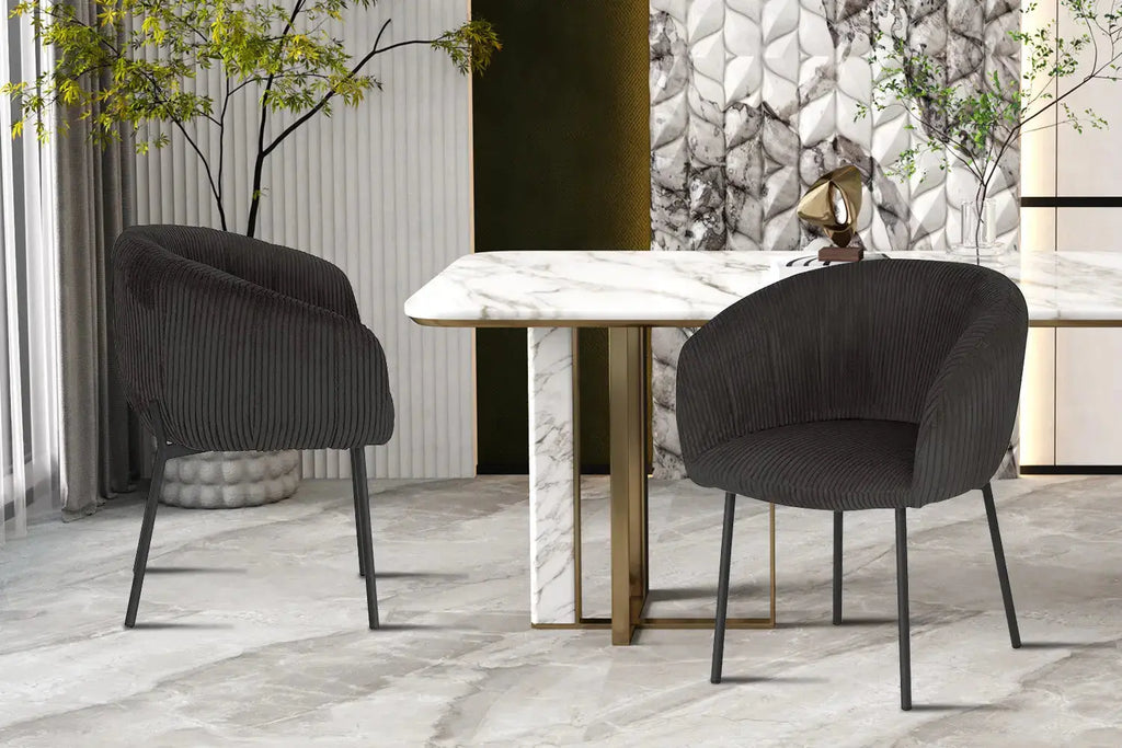 Chaise de salle à manger SAVINA Velours côtelé Gris avec accoudoirs – 57 x 62 cm | TIKAYLA