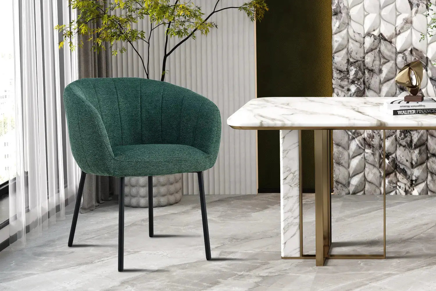 Chaise de salle à manger SAVINA Vert avec accoudoirs – 57 x 62 cm | TIKAYLA