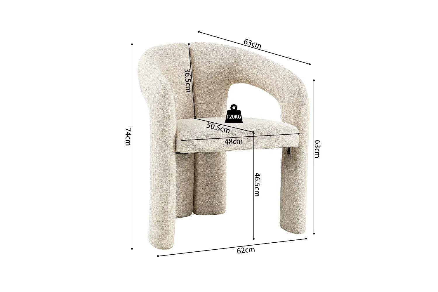 Chaise de salle à manger BEJAYA Écru avec accoudoirs – 63 x 62 cm | TIKAYLA
