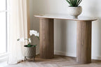 Console ATHENS avec un plateau en céramique, blanc, marron foncé 40 x 120 x 78 cm HOUSE NORDIC