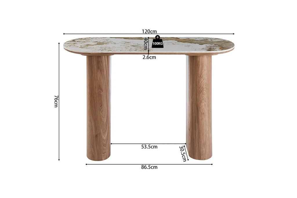 Console AVORA avec Plateau en Pierre Brillante Beige - 120 x 40 cm TIKOYA
