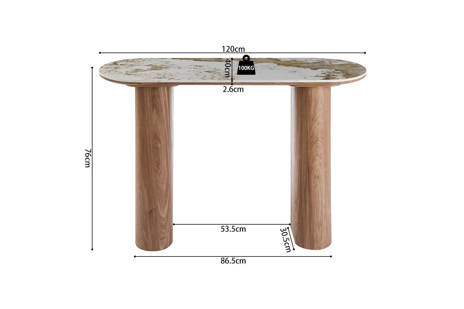Console AVORA avec Plateau en Pierre Brillante Beige - 120 x 40 cm TIKOYA