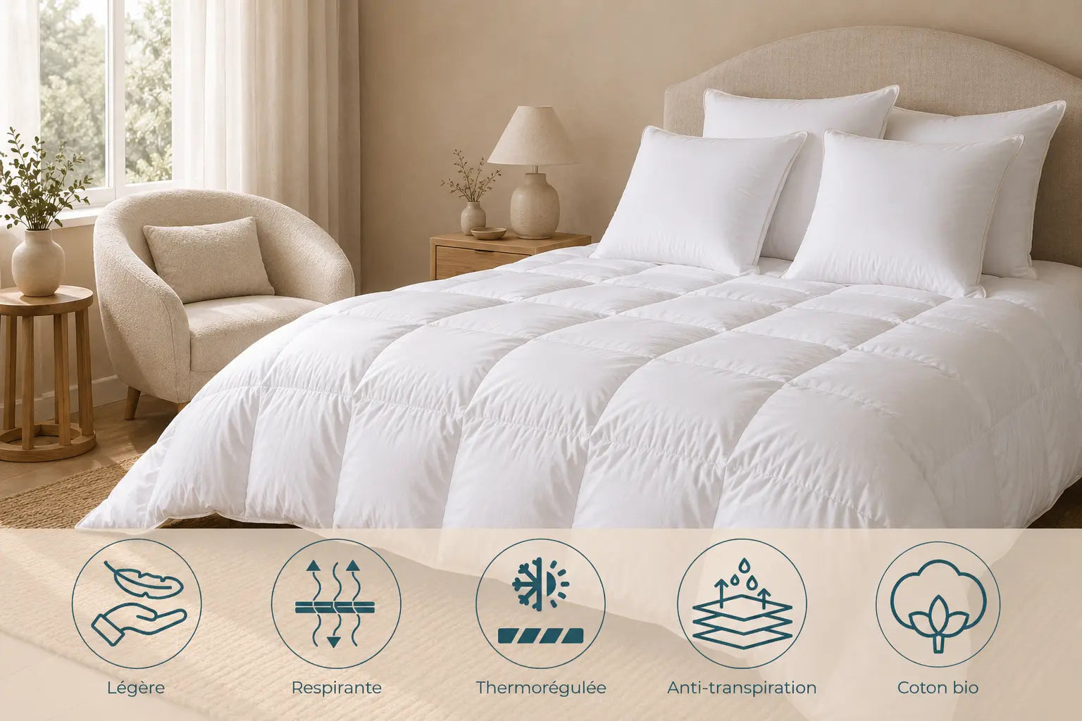 Couette été ALIZÉ 150 g/m² – duvet de canard français TIKAYLA