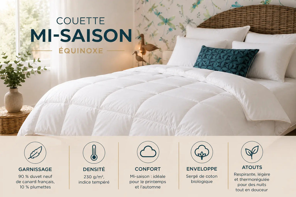 Couette mi-saison ÉQUINOXE 230 g/m² – duvet de canard français TIKAYLA