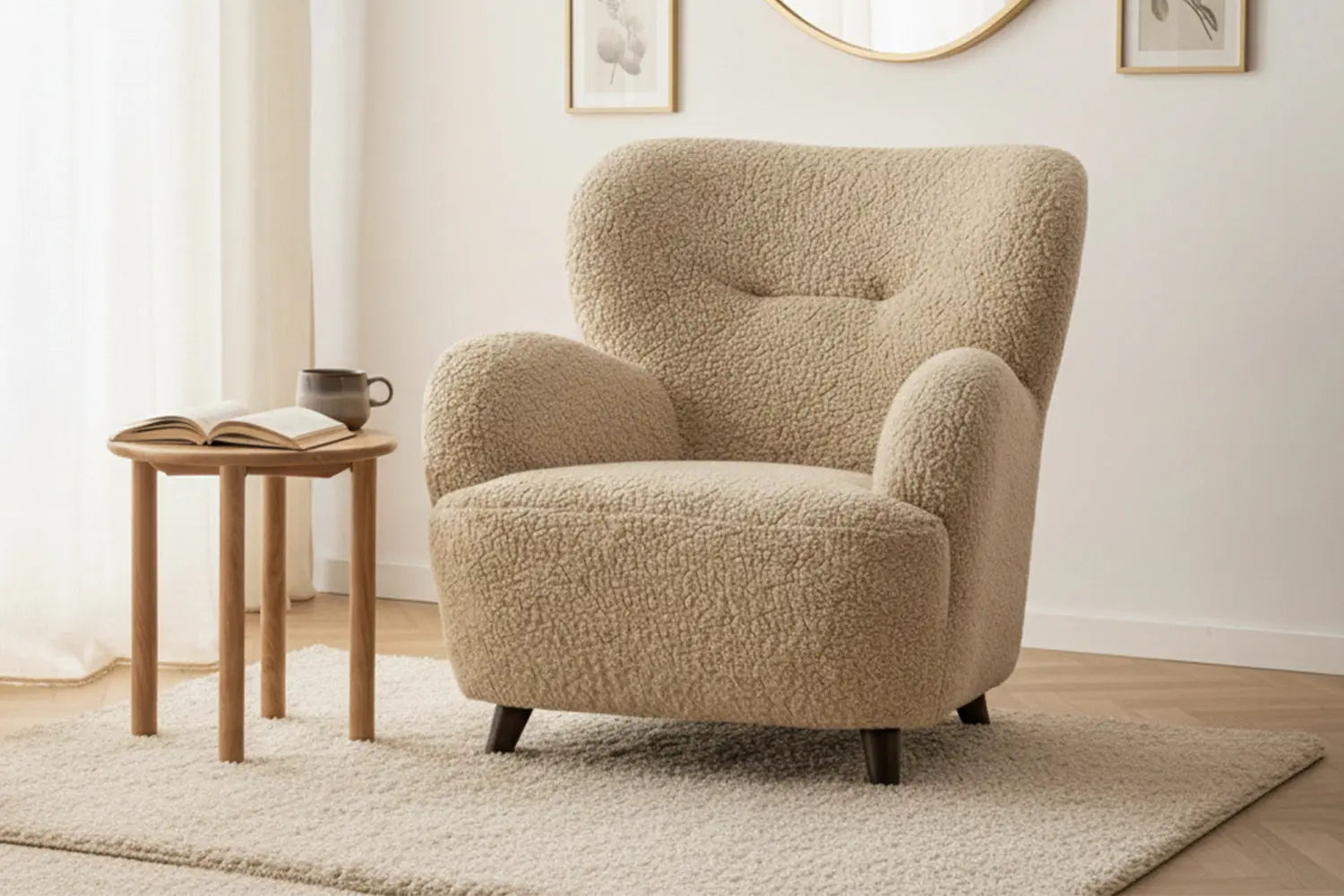 Fauteuil avec accoudoirs en tissu marron LUNARO, 86 x 84 cm - TIKAYLA