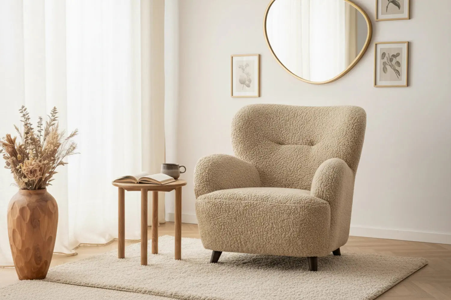 Fauteuil avec accoudoirs en Tissu Marron LUNARO - 86 x 84 cm HOUSE NORDIC