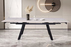HIRA - Table à Manger Extensible Rectangulaire Plateau en Pierre - 160 à 240 cm - Blanc ROUSSEAU