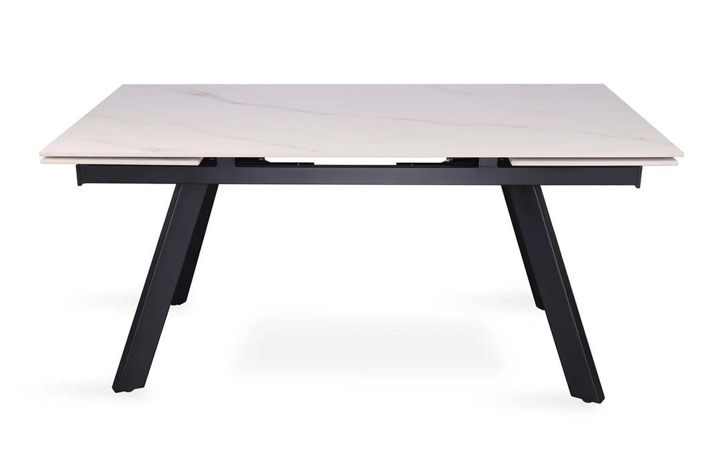 HIRA - Table à Manger Extensible Rectangulaire Plateau en Pierre - 160 à 240 cm - Blanc ROUSSEAU