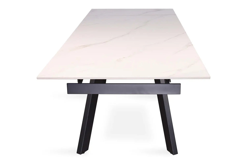 HIRA - Table à Manger Extensible Rectangulaire Plateau en Pierre - 160 à 240 cm - Blanc ROUSSEAU