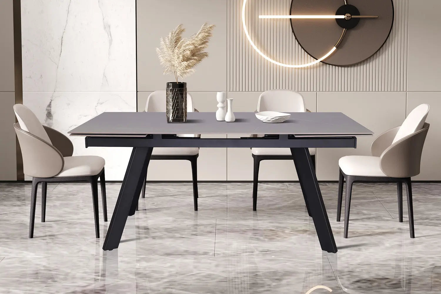 Table extensible rectangulaire HIRA plateau en pierre, 160 à 240 cm - TIKAYLA