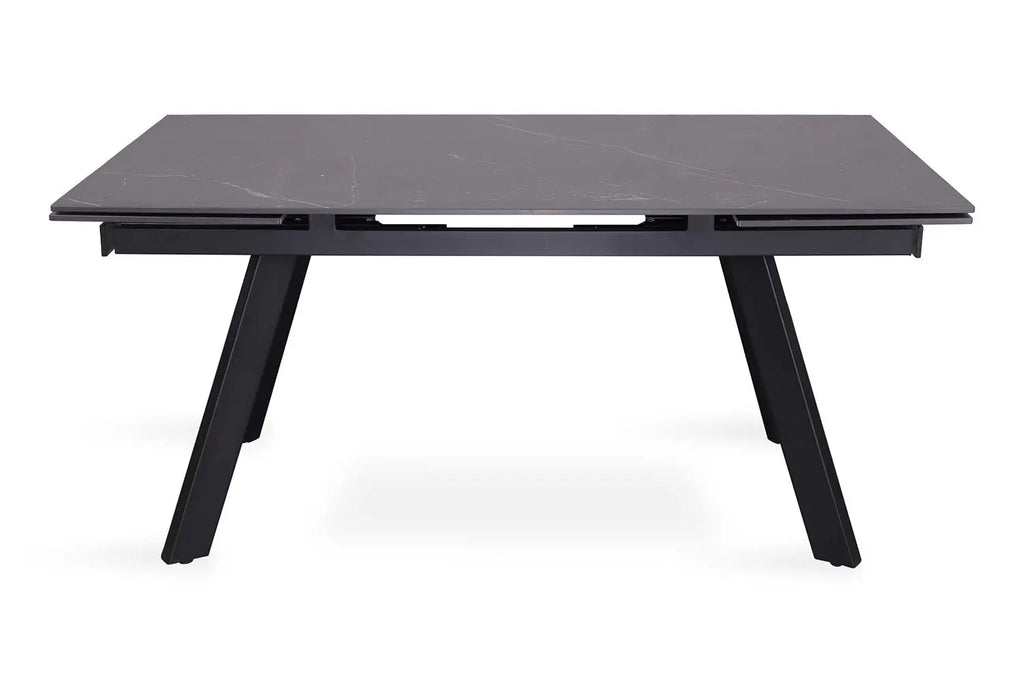 HIRA - Table à Manger Extensible Rectangulaire Plateau en Pierre - 160 à 240 cm - Noir ROUSSEAU