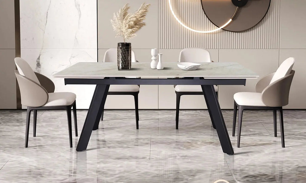 HIRA - Table à Manger Extensible Rectangulaire Plateau en Pierre - 160 à 240 cm - Shakespear Beige ROUSSEAU