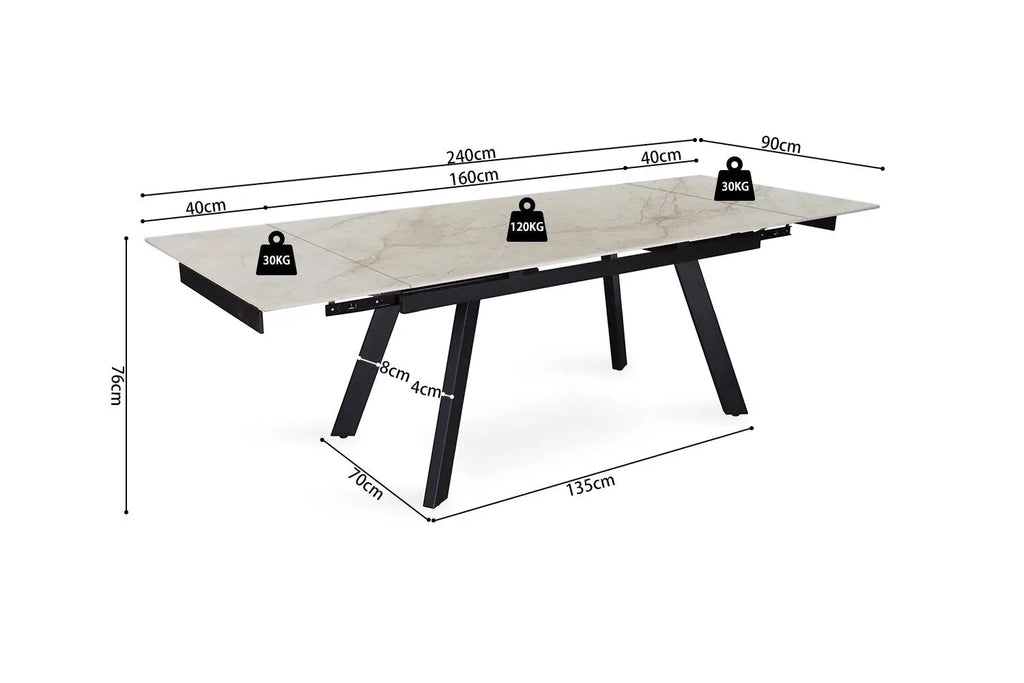 HIRA - Table à Manger Extensible Rectangulaire Plateau en Pierre - 160 à 240 cm - Shakespear Beige ROUSSEAU