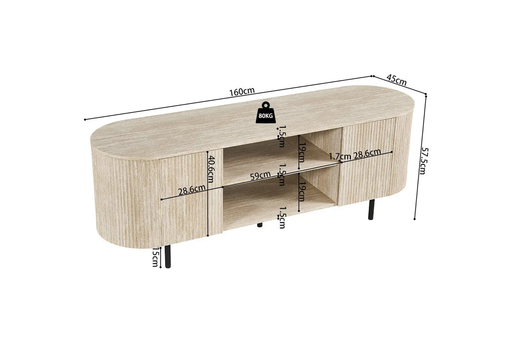 LYANE - Meuble TV - 160 cm - Effet Travertin Beige ROUSSEAU