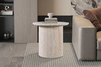 LYANE - Table Basse Ronde - 50 cm - Effet Travertin Beige ROUSSEAU