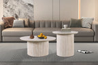 LYANE - Table Basse Ronde - 50 cm - Effet Travertin Beige ROUSSEAU