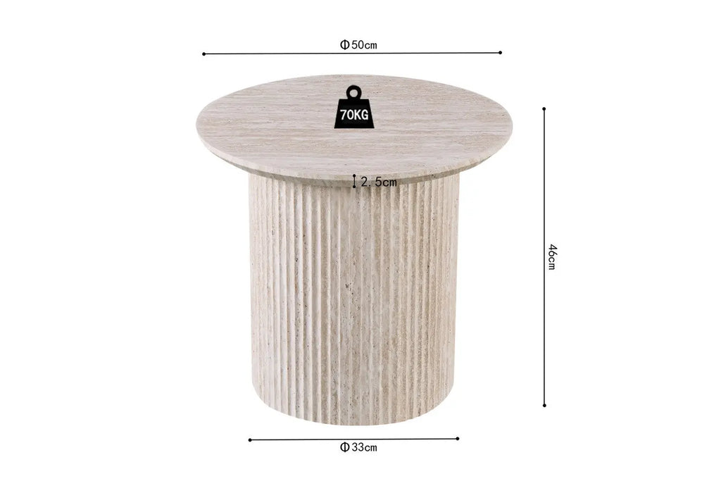 LYANE - Table Basse Ronde - 50 cm - Effet Travertin Beige ROUSSEAU