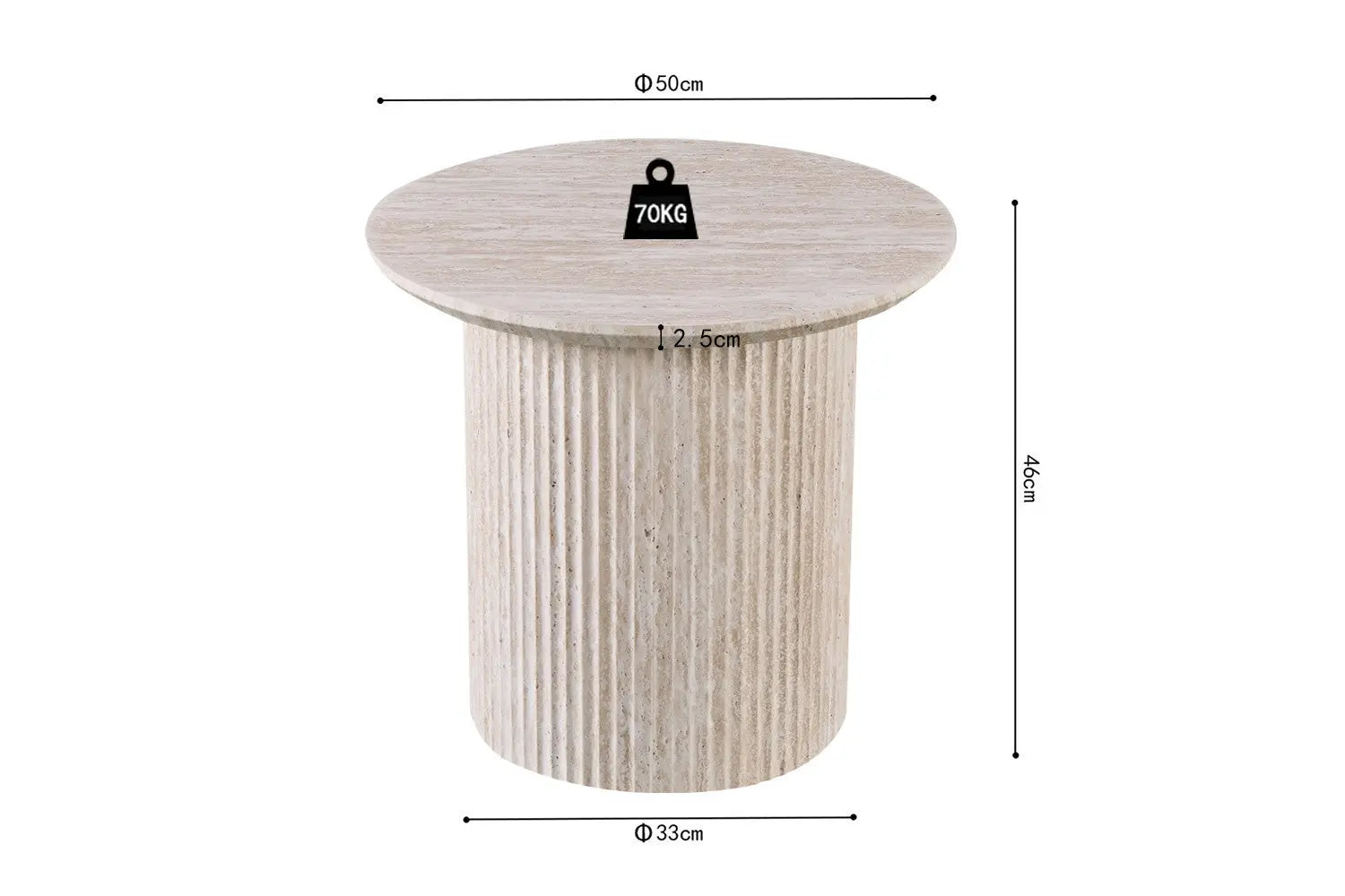 LYANE - Table Basse Ronde - 50 cm - Effet Travertin Beige ROUSSEAU