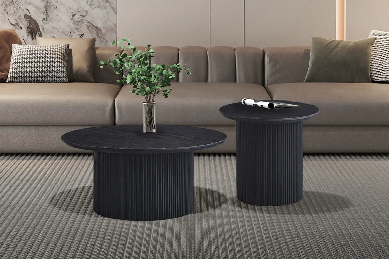 LYANE - Table Basse Ronde - 80 cm - Effet Brun foncé ROUSSEAU