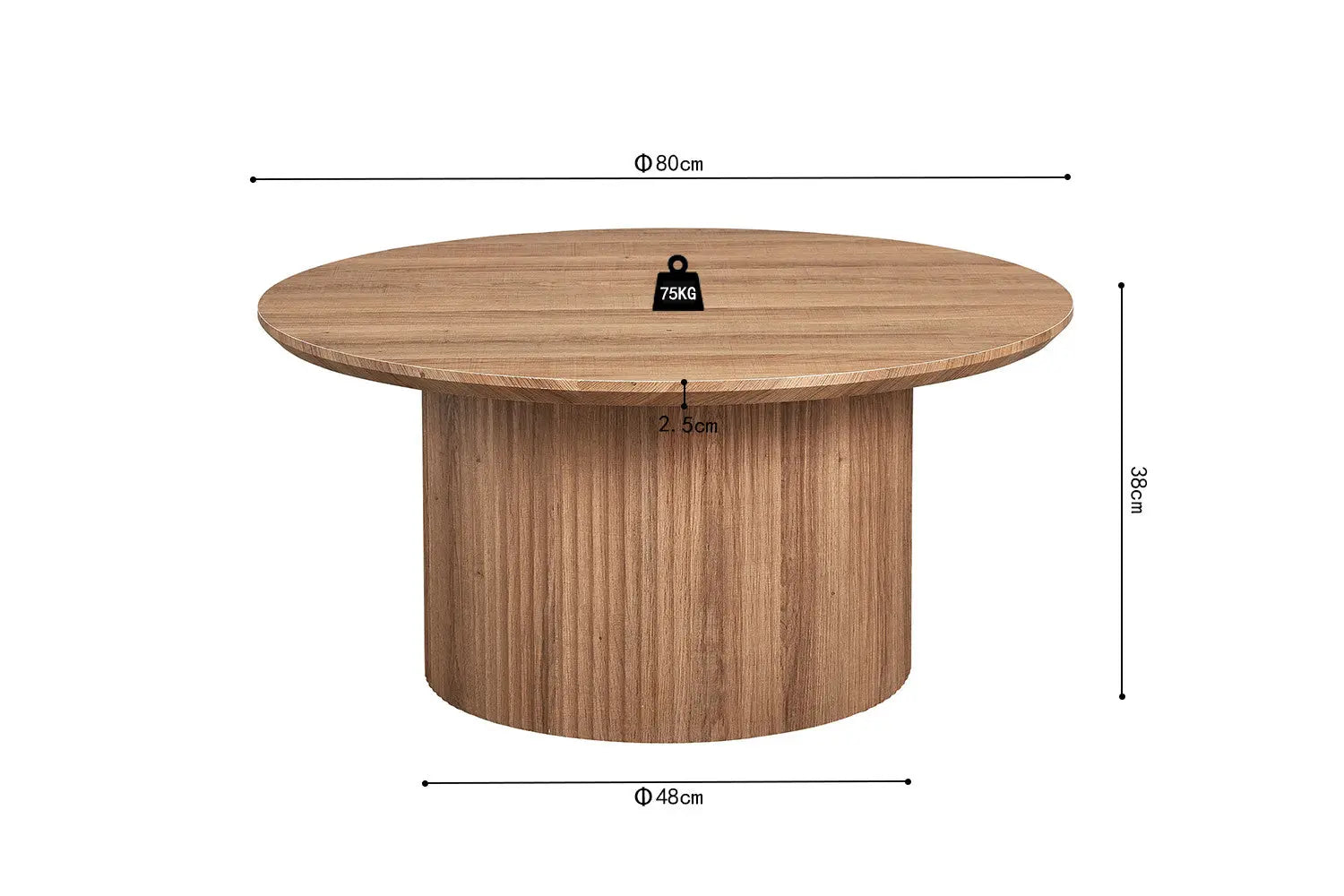 LYANE - Table Basse Ronde - 80 cm - Effet Chêne Vieilli ROUSSEAU
