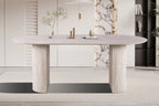 Table à manger ovale LYANE effet travertin beige - 200 cm - ROUSSEAU
