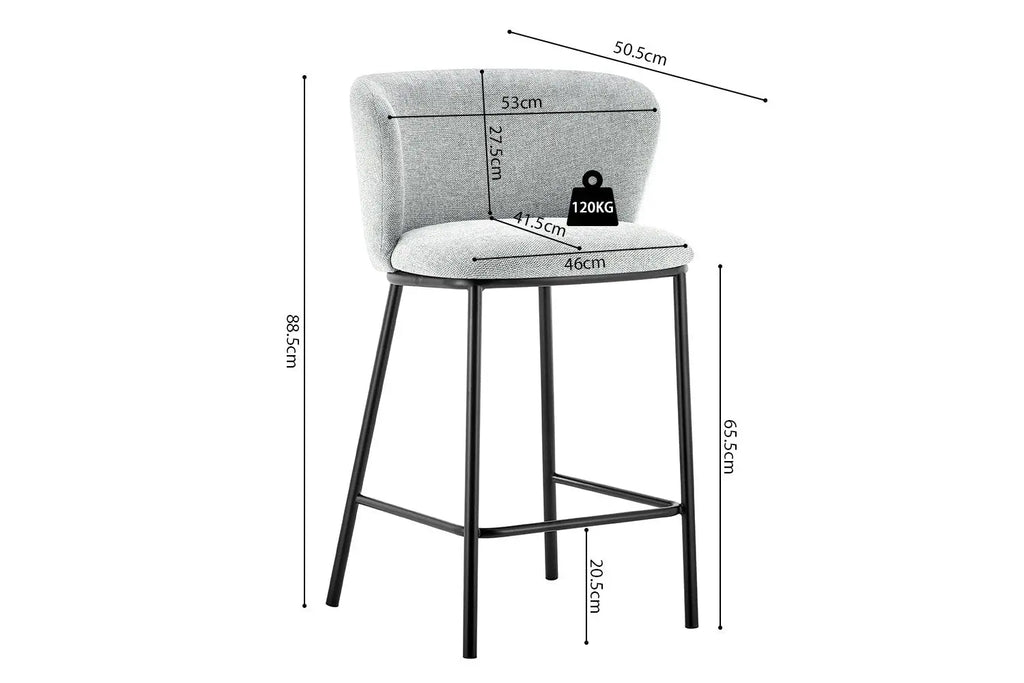 Chaise de bar ARTHURO Gris clair – 53 x 50,5 cm | TIKAYLA
