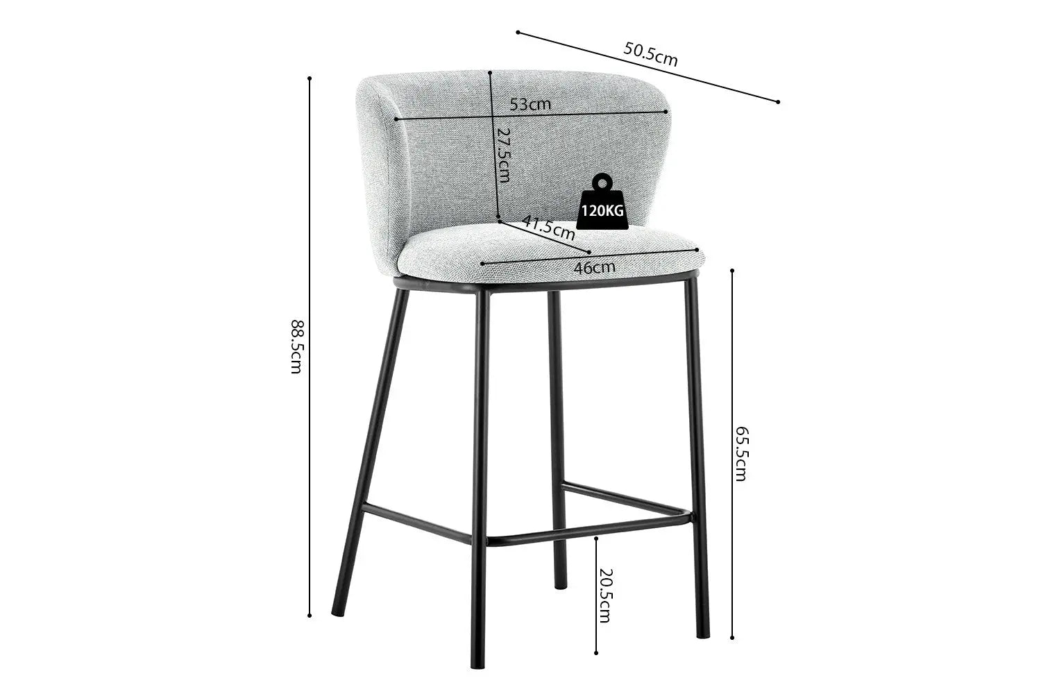 Chaise de bar ARTHURO Gris clair – 53 x 50,5 cm | TIKAYLA