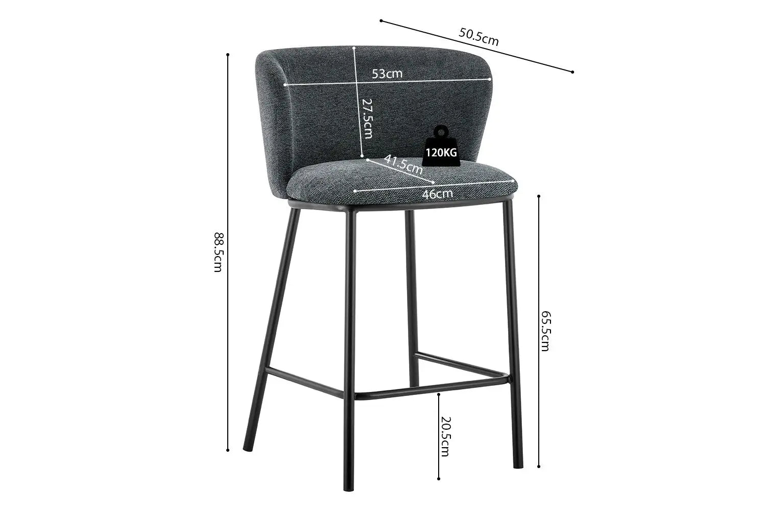 Chaise de bar ARTHURO Gris foncé – 53 x 50,5 cm | TIKAYLA