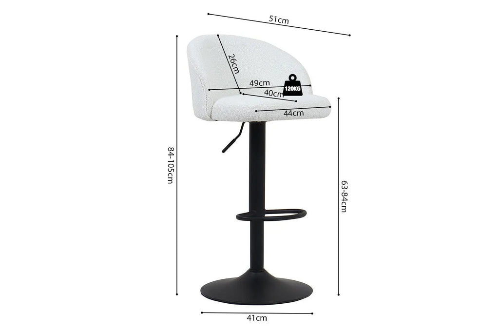 Lot de Chaises de Bar AYDA en Tissu Bouclé Blanc - 49 x 46 cm ROUSSEAU