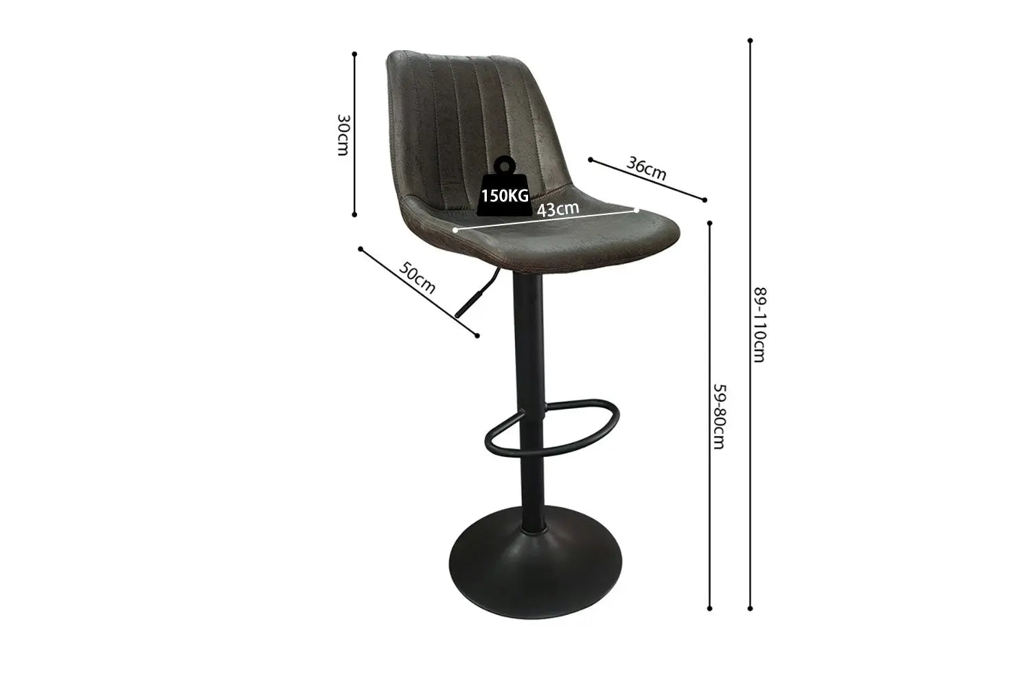 Tabouret de bar BAYA Brun foncé simili cuir – 43 x 50 cm | TIKAYLA
