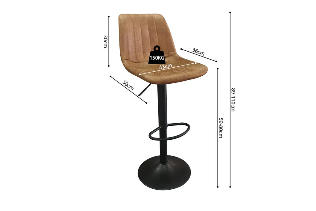 Tabouret de bar BAYA Cognac simili cuir – 43 x 50 cm | TIKAYLA