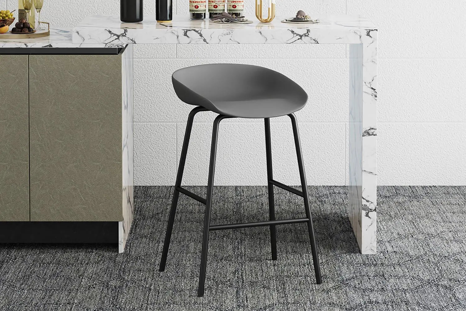 Chaise de bar HANNA Gris polypropylène – 42,5 x 46 cm | TIKAYLA