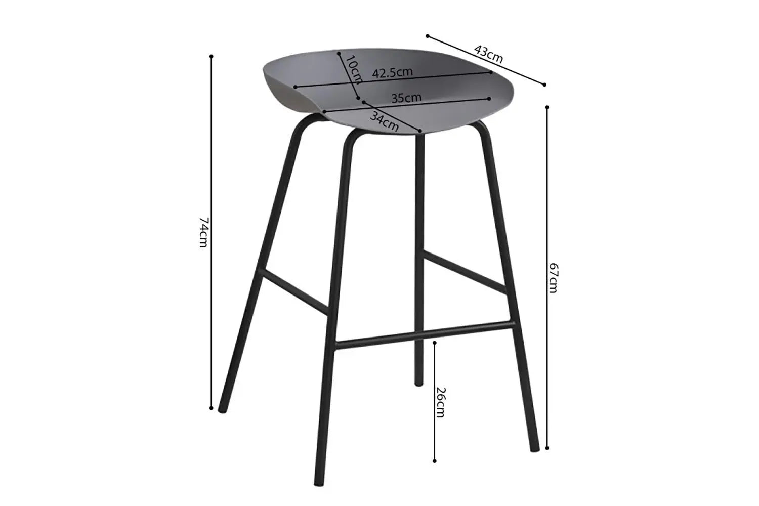 Chaise de bar HANNA Gris polypropylène – 42,5 x 46 cm | TIKAYLA