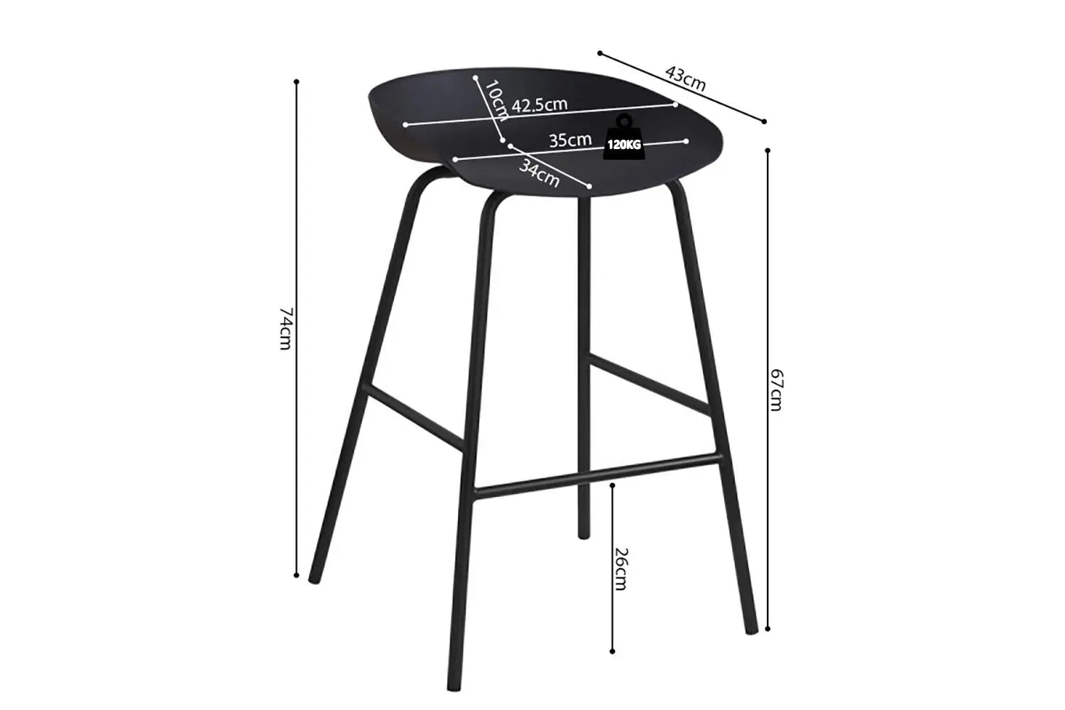 Chaise de bar HANNA Noir polypropylène – 42,5 x 46 cm | TIKAYLA