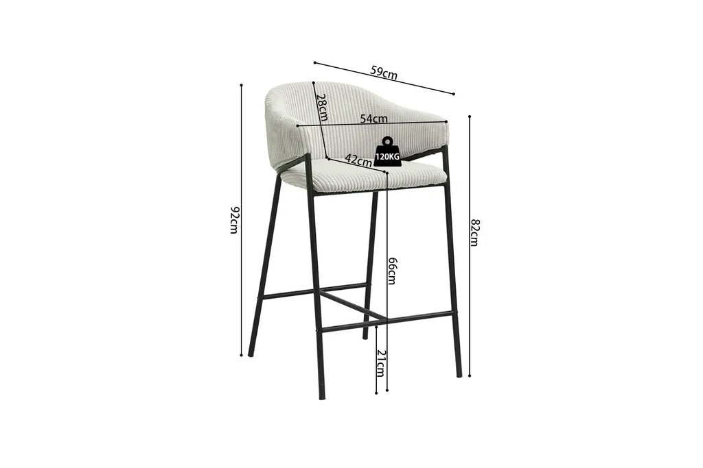 Chaise de bar HINAYA Gris clair velours côtelé – 54 x 59 cm | TIKAYLA