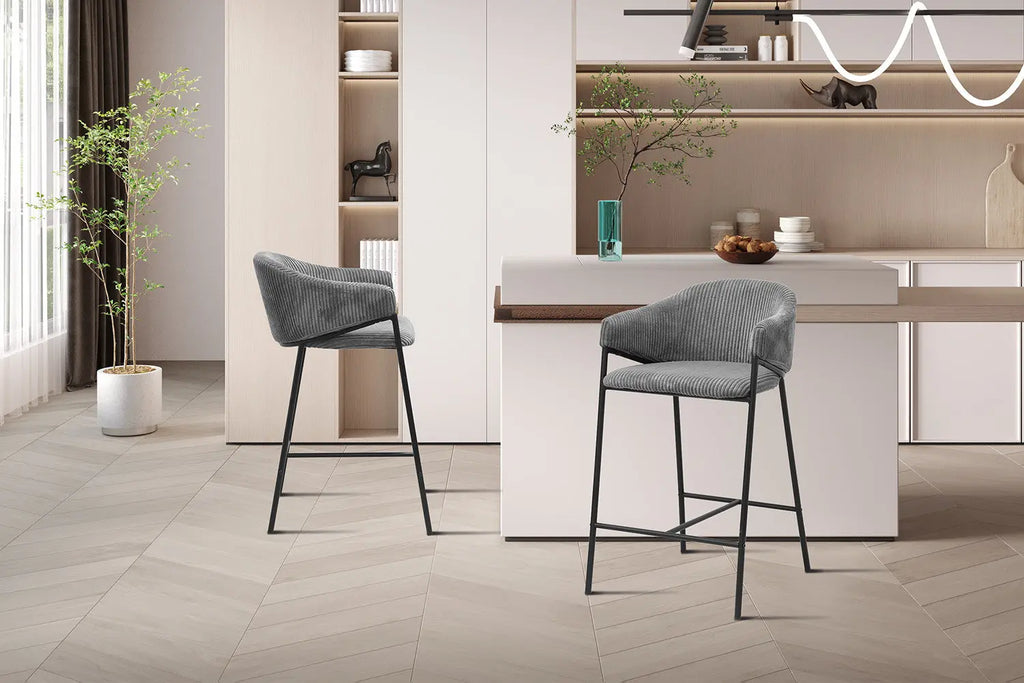 Chaise de bar HINAYA Gris foncé velours côtelé – 54 x 59 cm | TIKAYLA