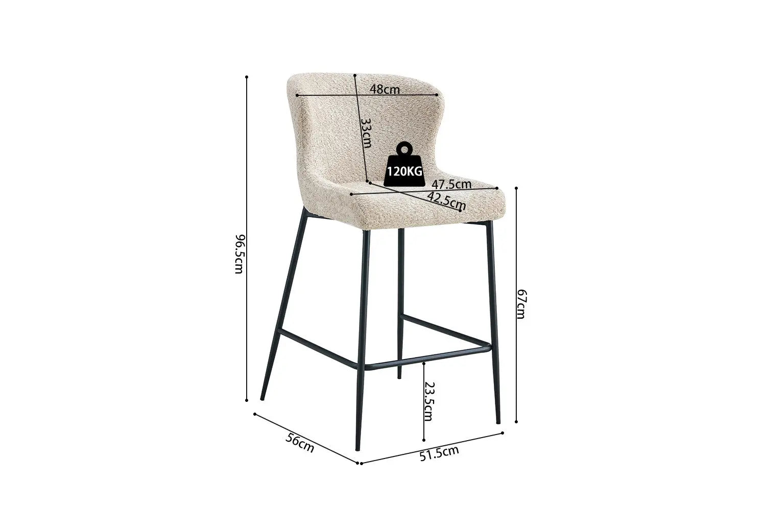 Chaise de bar LISE Beige tissu bouclé – 51,5 x 56 cm | TIKAYLA