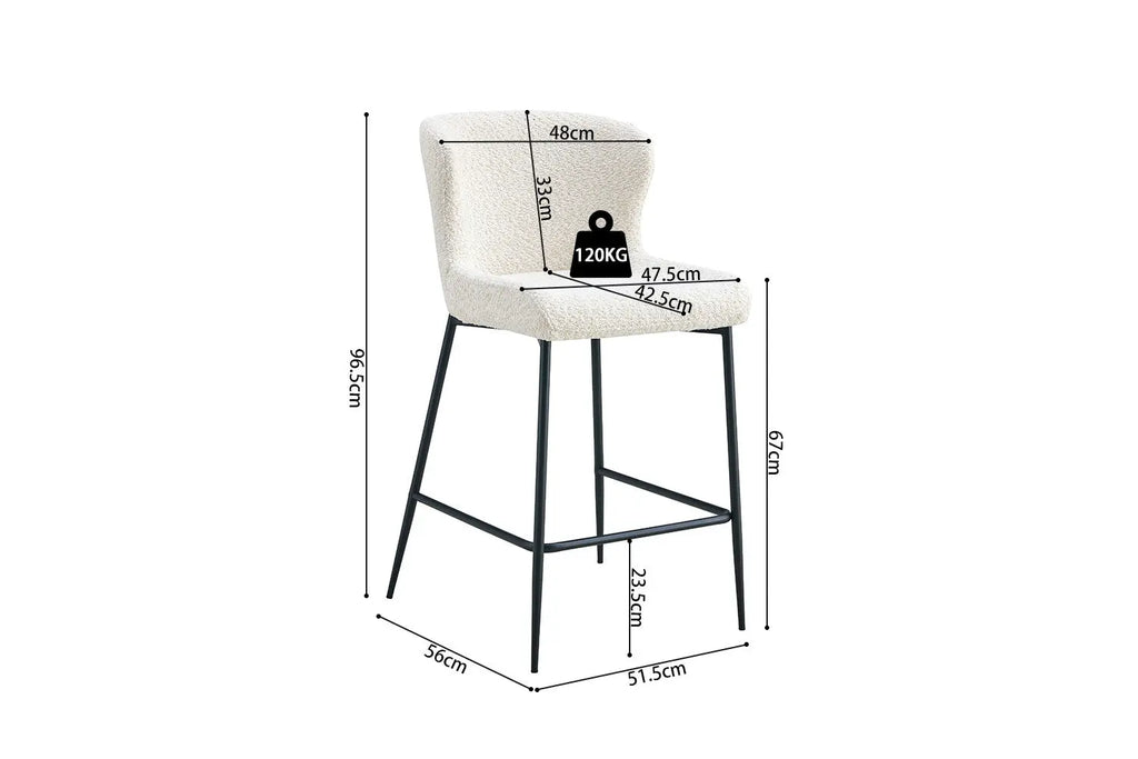 Chaise de bar LISE Écru tissu bouclé – 51,5 x 56 cm | TIKAYLA