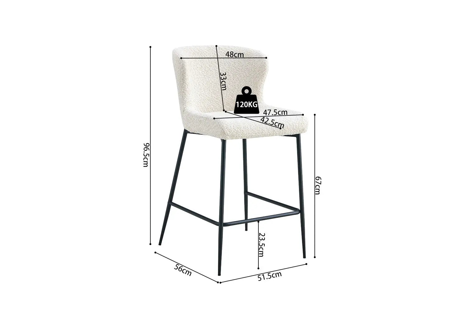 Chaise de bar LISE Écru tissu bouclé – 51,5 x 56 cm | TIKAYLA