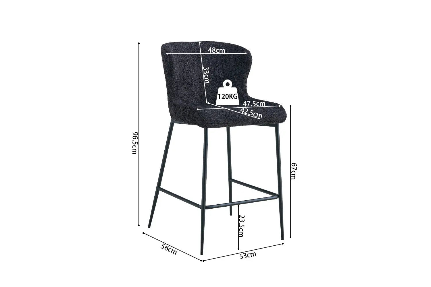 Chaise de bar LISE Gris foncé tissu bouclé – 51,5 x 56 cm | TIKAYLA