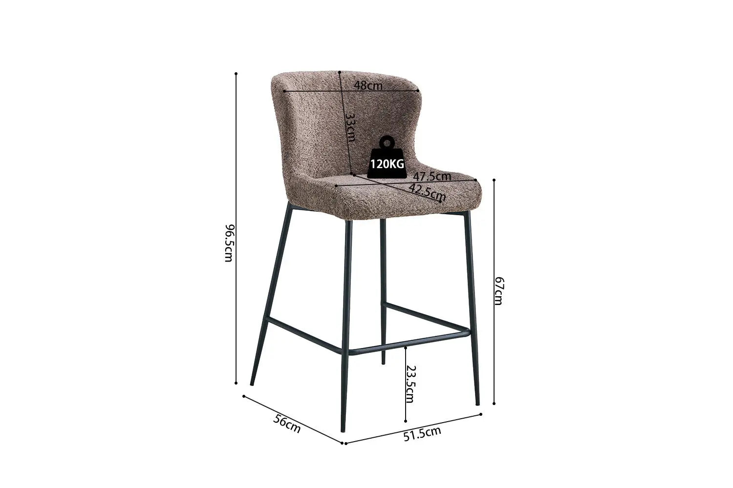 Chaise de bar LISE Sable tissu bouclé – 51,5 x 56 cm | TIKAYLA