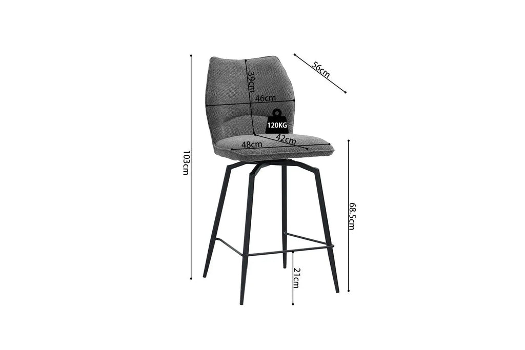 Lot de Chaises de Bar LYARA en Tissu Gris Foncé - 48 x 56 cm ROUSSEAU