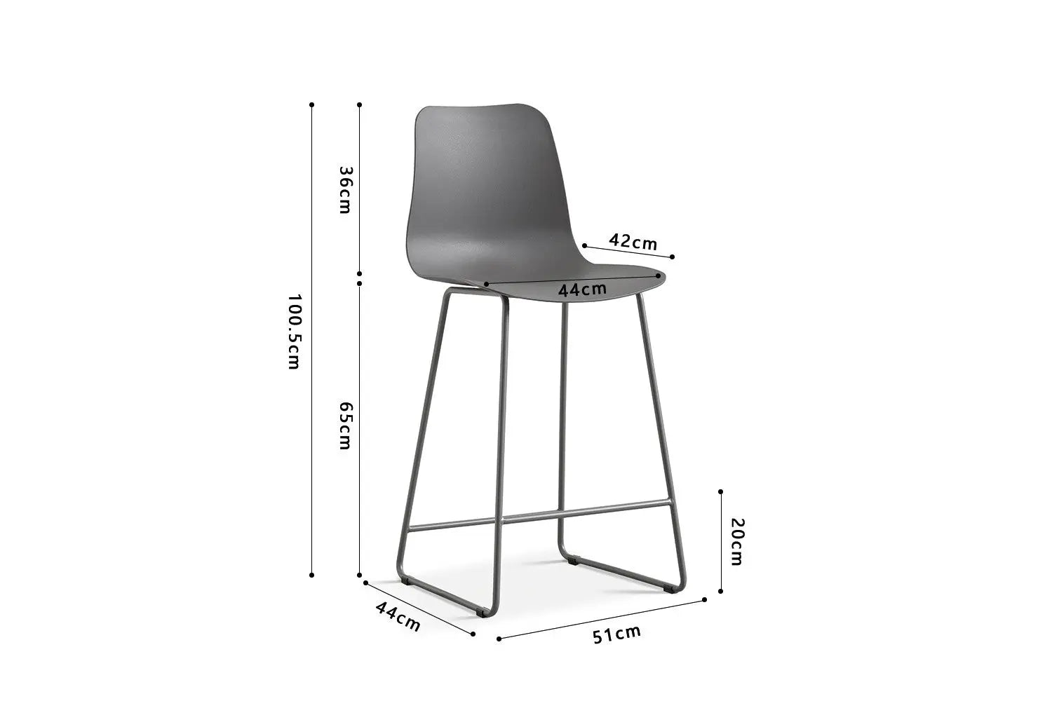 Chaise de bar MARYA Gris polypropylène – 51 x 44 cm | TIKAYLA