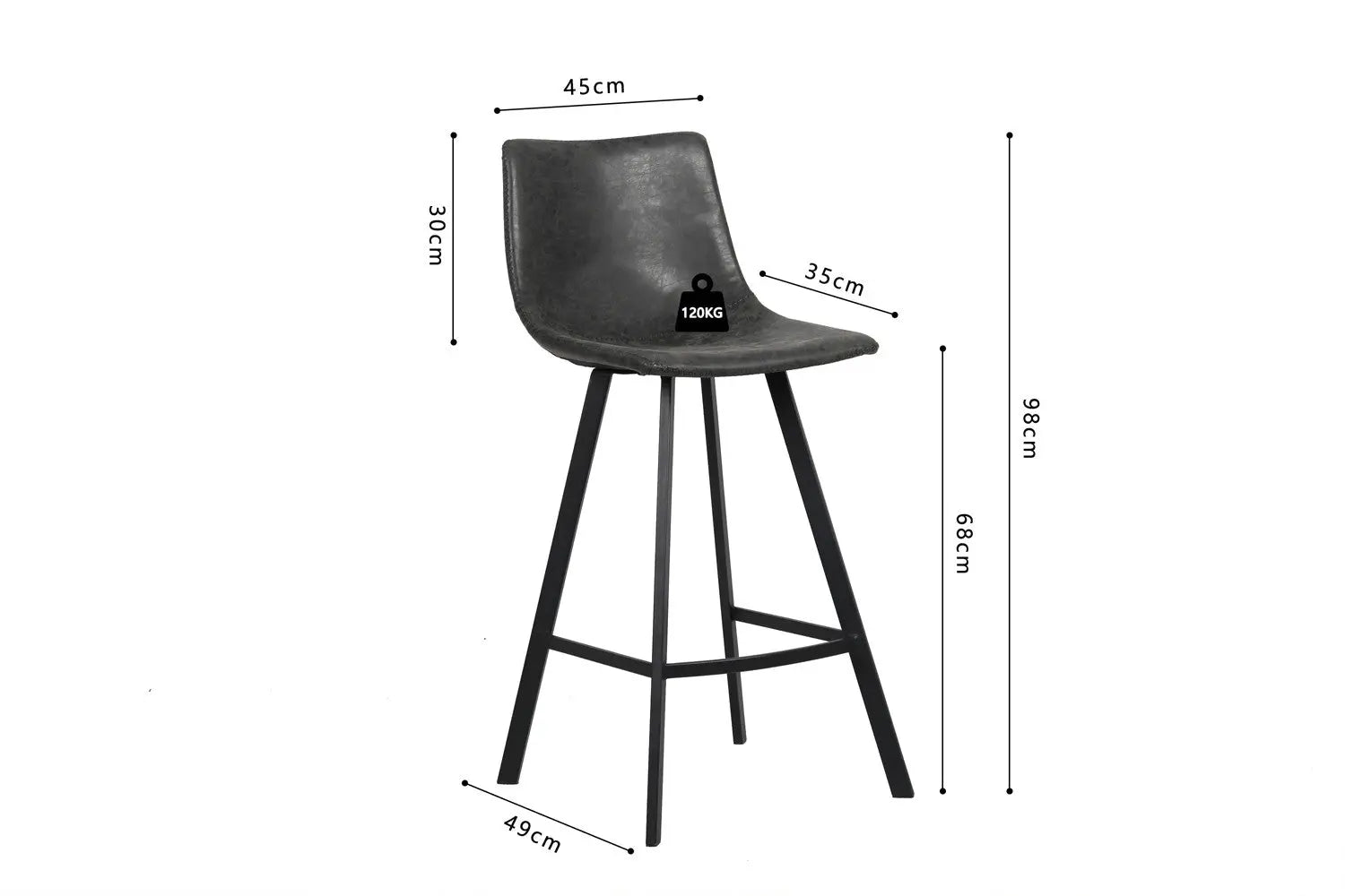 Chaise de bar OZAYA Noir simili cuir – 45 x 49 cm | TIKAYLA