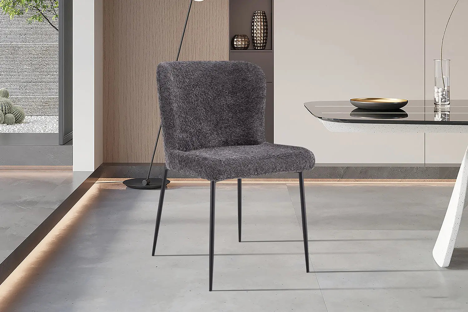 Chaise de salle à manger LISE Bouclé Gris foncé – 58 x 52 cm | TIKAYLA