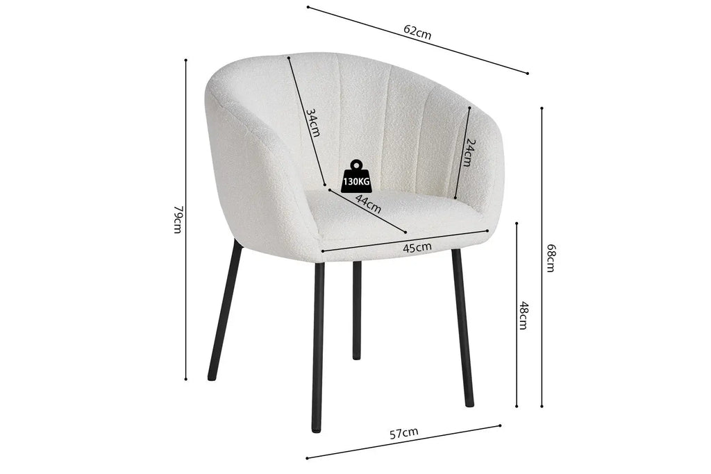 Lot de Chaises de Salle à Manger SAVINA en Tissu Bouclé Blanc - 57 x 62 cm ROUSSEAU