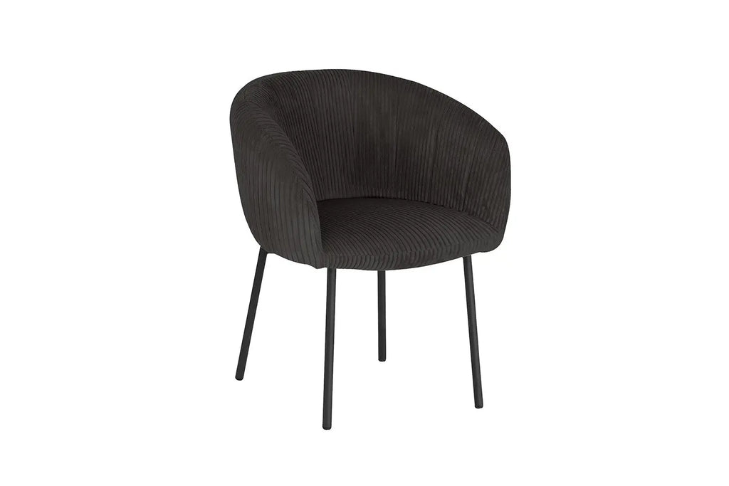 Chaise de salle à manger SAVINA Velours côtelé Gris avec accoudoirs – 57 x 62 cm | TIKAYLA